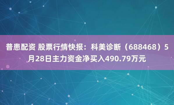 普患配资 股票行情快报：科美诊断（688468）5月28日主力资金净买入490.79万元