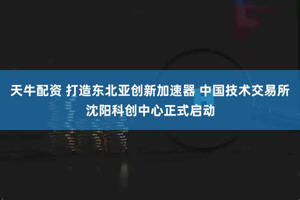 天牛配资 打造东北亚创新加速器 中国技术交易所沈阳科创中心正式启动